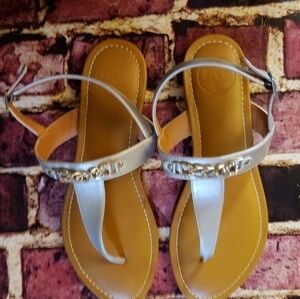 BW Silver Flat Sandals Size 9